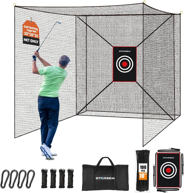 Photo 1 of Storgem Golf Batting Cage Net with Extra Striking Net, Net Only, Heavy Duty Golf Hitting Practice Net, Backyard Batting Cage for Sports Training
