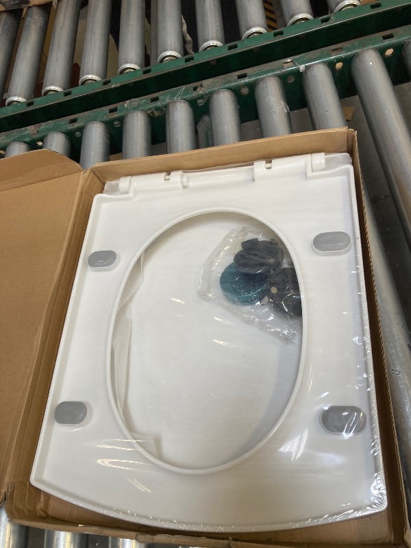 Photo 1 of 16.9'x13.6' White Toilet Seats, Soft Close Toilet Seat, Square Toilet Seat, Elongated Toilet Seat Cover, Easy Install Easy Wash (White)