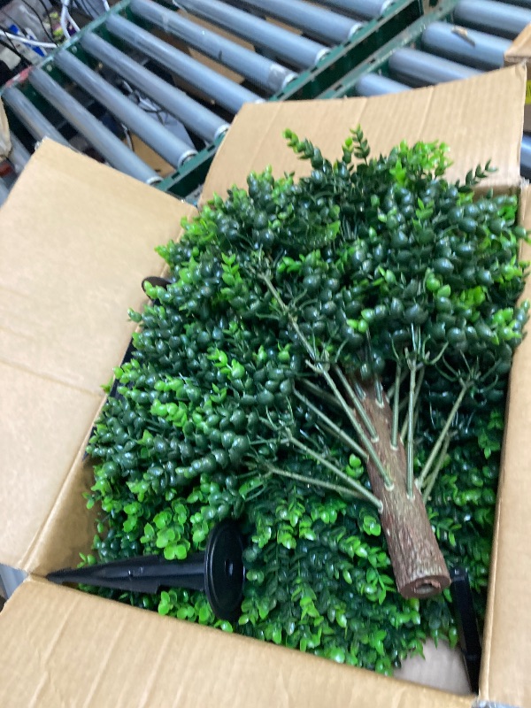 Photo 1 of 22" Artificial Green Eucalyptus Topiary Ball Trees with Ground Spike Set of 2 - UV Resistant Faux Evergreen Shrubs & Bushes Plants for Outdoor Indoor Front Porch Garden