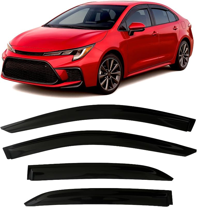Photo 1 of 2019-2026 Tape-On Side Window Visor Deflectors for Toyota Corolla Sedan L LE SE XLE XSE FX Hybrid Dark Tinted Rain Guards 2020 2021 2022 2023 2024 2025
