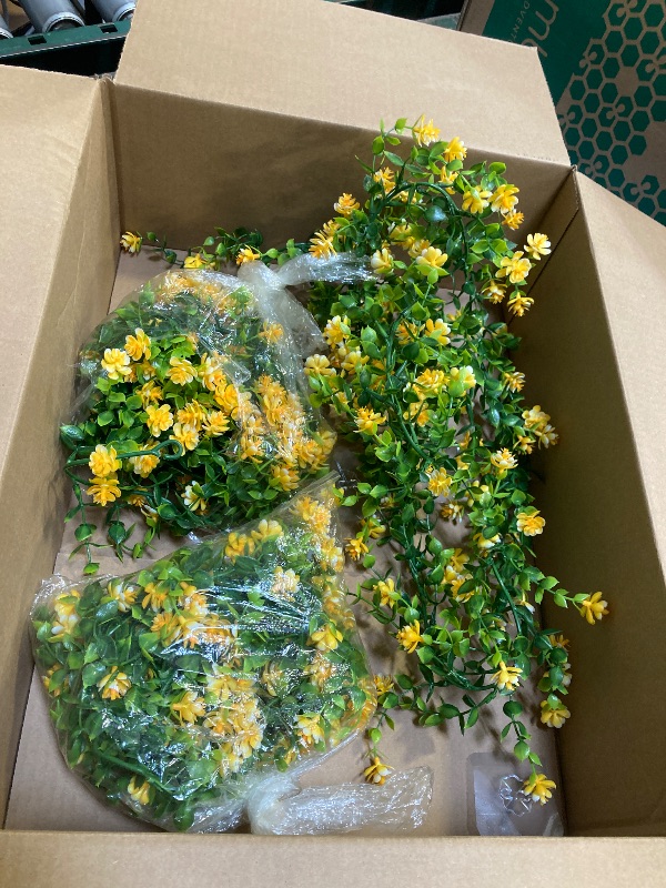 Photo 1 of Artificial Flowers Outdoor Fake Plants -UV Resistant No Fade Faux Plastic Greenery Boxwood Shrubs Home Garden Porch Patio Decoration (Yellow)