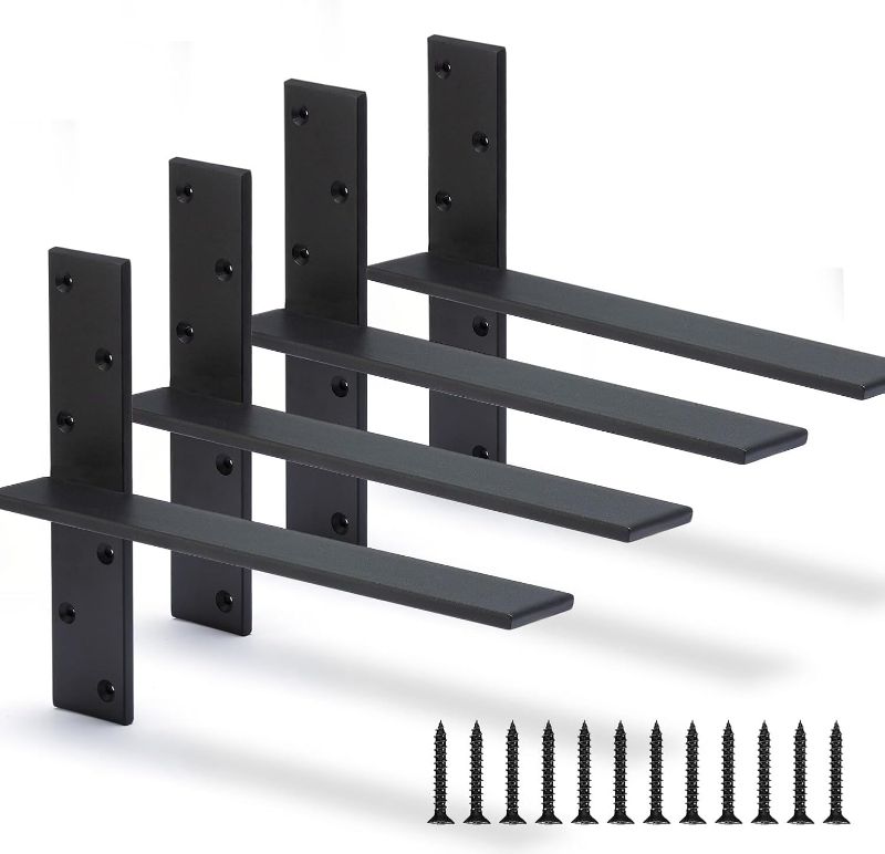 Photo 1 of Floating Shelf Bracket 3/8" Thick Heavy Duty Shelf Brackets 4 Pack Free Hanging Countertop Support Bracket 14" Lx2.5 W Floating Wall Brackets for Cabinets, Granite, Dishwasher, Bench Seats Vanities
