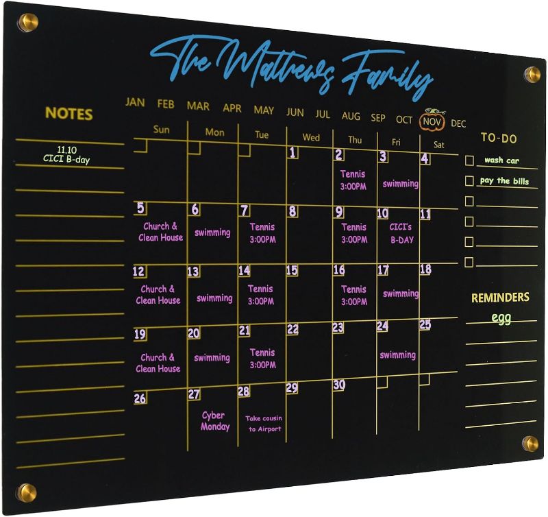 Photo 1 of Acrylic Calendar Dry Erase for Wall, Family Planner, Monthly Calendar Dry Erase Whiteboard for Home, Office, 17" x 13"Reusable White Board