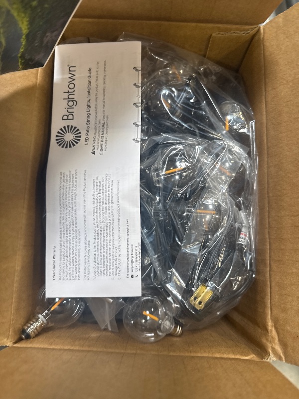 Photo 1 of Brightown Led String Lights Outdoor 55Ft G40 Patio Lights with 52 Led Shatterproof Bulbs(2 Spare), Waterproof Led Globe Hanging Lights for Backyard Porch Bistro Balcony Decor, E12 Socket, 2200K
