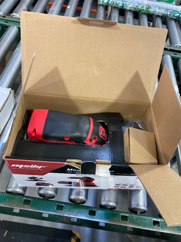 Photo 1 of 1.9Amp Cordless Detail Sander Compatible with Milwaukee 18v Battery, Dust Collector, Brushless 12,000 OPM Speed, Compact Soft Palm Grip, 10pcs Sanding Pads, 2.0Ah Charger & Battery Kit (Red)