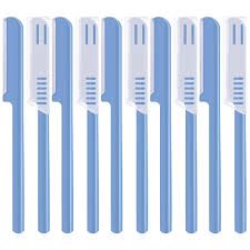Photo 1 of 10 Pieces Eyebrow Razor for Women Facial Shaver Razor Brow Shaper Eyebrow Trimmer Dermaplaner Shaping Tool with Cover ( blue )