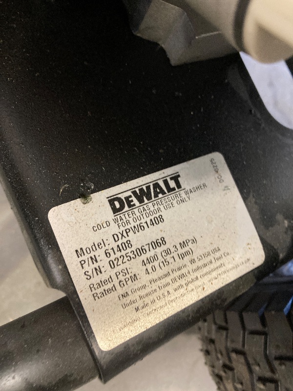 Photo 1 of DEWALT
4400 PSI 4.0 GPM Cold Water Gas Pressure Washer