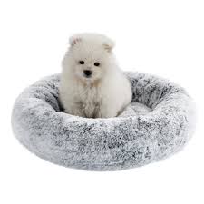 Photo 1 of SnuggleSoft Faux Fur Pet Bed, Grey Small