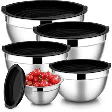 Photo 1 of Mixing Bowls with Lids Set of 5, Stainless Steel Black Mixing Bowls Metal Nesting Bowls with Airtight Lids for Cooking, Baking, Serving, Storage