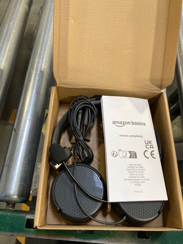 Photo 1 of Amazon Basics On Ear Wired Computer Headset with Adjustable Microphone, 3.5mm Port or in Line Control with USB-A Port, Foldable, One Size, Black