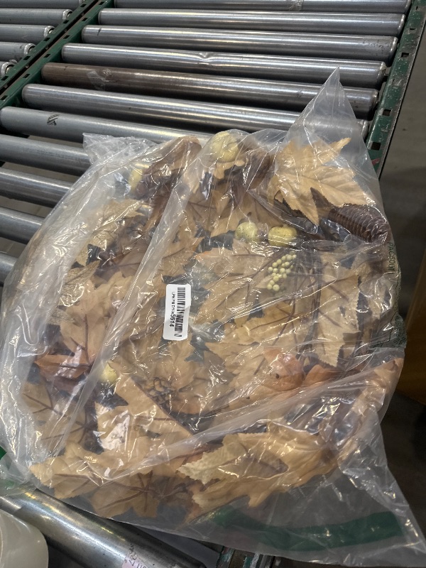 Photo 1 of 6 FT Fall Garland with Lights Timer Function Autumn Fall Leaves Garland with Berries Pine Cones Pumpkins Realistic Automatic ON/Off Timer Fall Decorations for Home Mantle Fireplace Porch Door Table