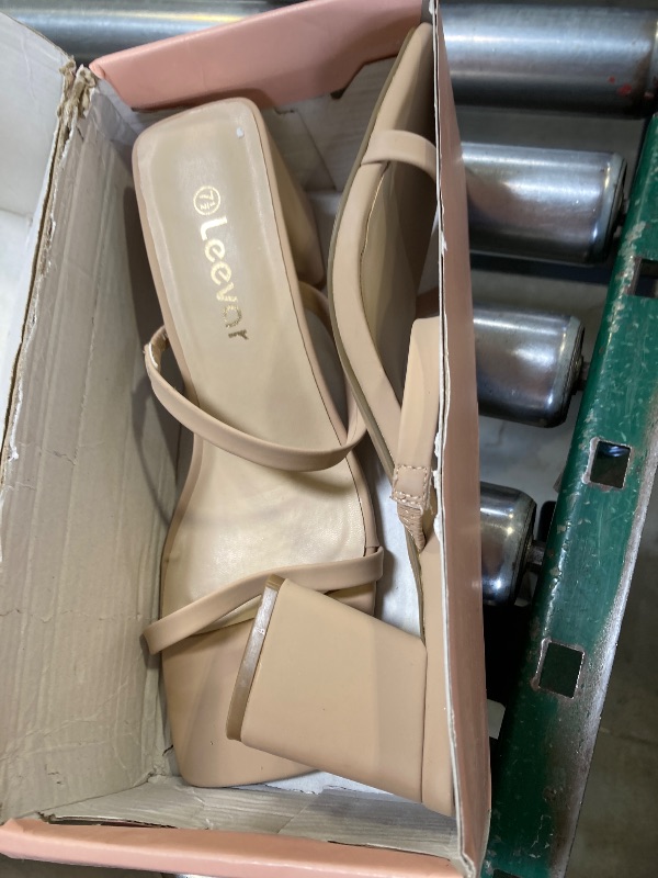 Photo 1 of Leevar Square Toe Heeled Sandals for Women,Women's Low Block Heels Sandals,2.25IN Open Toe Ankle Strap Chunky Heels, Nude Nubuck, 5.5 UK
