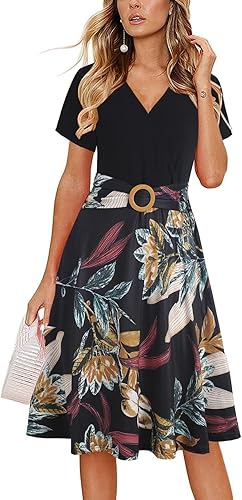 Photo 1 of Summer Dresses for Women 2025 Elegant Deep V Neck Short Sleeve Casual Knee Length Midi Dress with Pockets New DJ980 XL