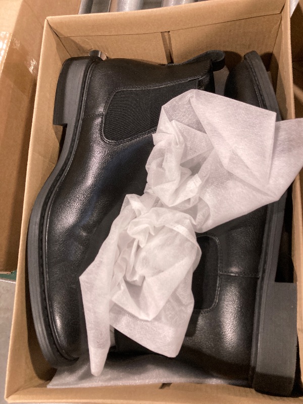 Photo 1 of Mens Black Chelsea Boots - Classic PU Slip On Dress Boots with Side Elastic Panels - Comfort Low Heel Ankle Shoes - Black 7.5
