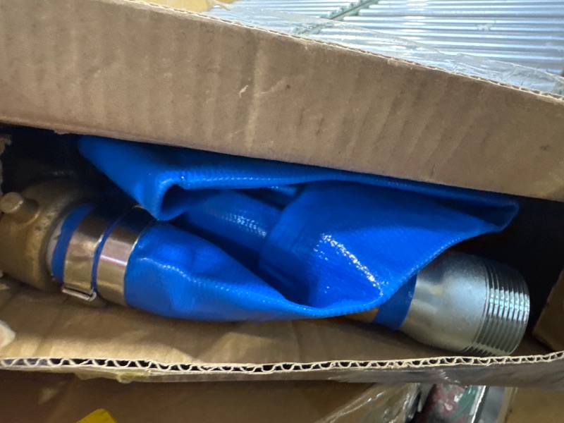 Photo 1 of 1-1/2" x 100ft PVC Lay Flat Water Pump Discharge Hose with NPT Pin Lug and Nipple Fittings, Heavy Duty Reinforced Pool Backwash Hose Assembly