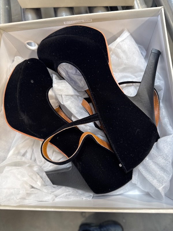 Photo 1 of Mostrin Black Strappy Heels for Women Sexy Closed Toe Platform Pumps Dressy High Heel Shoes for Stripper Party Size 6