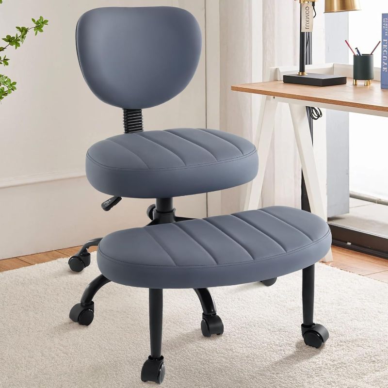 Photo 1 of Cross Legged Chair, ADHD Criss Cross Home Office Chair with Wheels, Adjustable Height Yoga Ergonomic Kneeling Desk Chairs with Lumbar Support & 360°Rotating Footrest for Meditation (Gray)
