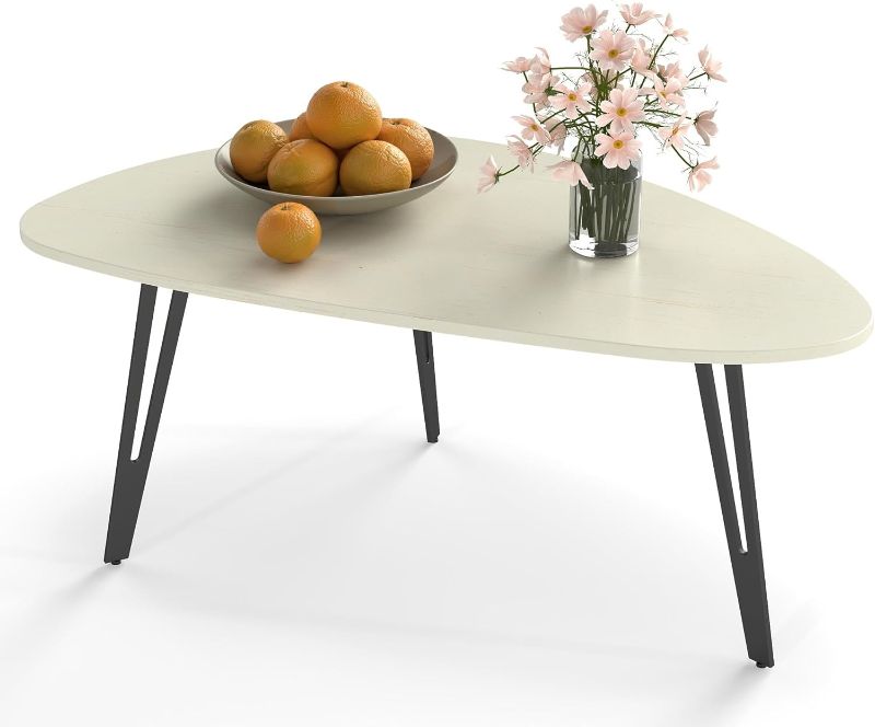 Photo 1 of Manora Small Oval Coffee Table White, Modern Coffee Tables for Living Room, Office Coffee Table Small Space, Minimalist Center Table, Tea Table, Easy Assembly
