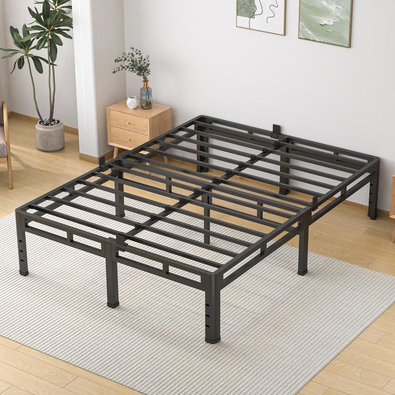 Photo 1 of NKZ Queen Size Bed Frame 14 Inch, Metal Bed Frame & Box Spring 2 in 1 Platform with Round Corner Legs, 4000lbs Weight Capacity Reinforced Metal Frame, Headboard Hole, Noise-Free, Easy Assembly
