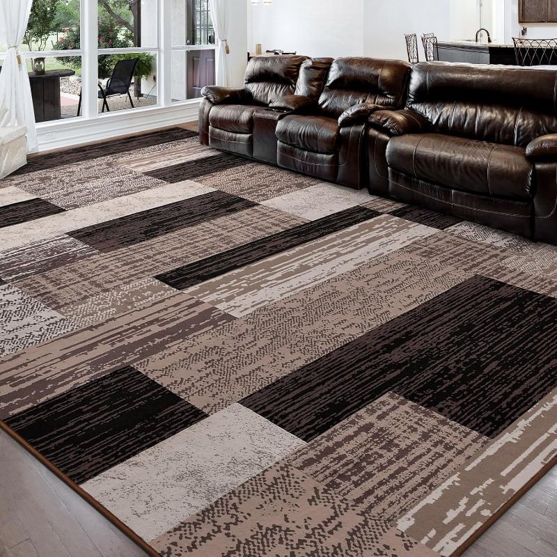 FlyDOIT Modern Geometric Patchwork Area Rug, 8x10 Chocolate Large Rugs ...