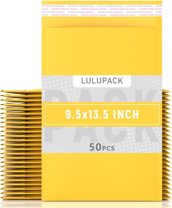 Photo 1 of 50 Pack Kraft Bubble Mailers 9.5 x 13.5 Inch, Strong Adhesion Padded Envelopes, Waterproof Cushioned Shipping Bags, Thick Bubble Mailing Envelopes for Small Business, Yellow Envelope