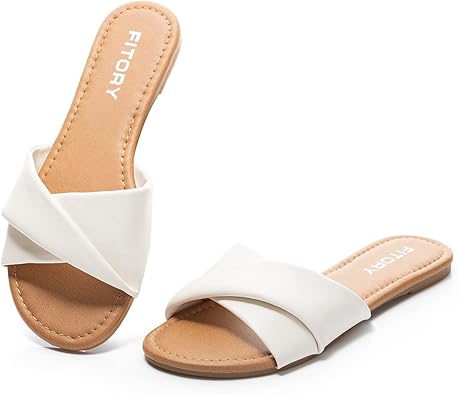 Photo 1 of size 7 FITORY Women's Flat Sandals Fashion Slides With Soft Leather Slippers for Summer