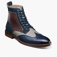 Photo 1 of 9.5 Stacy Adams Mens Finnegan Navy Blue Wingtip Lace-up Leather Dress Boot