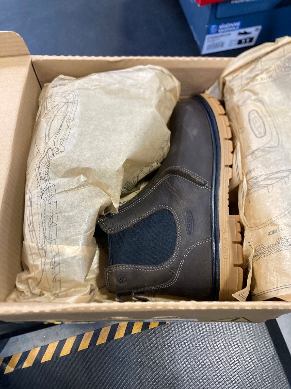 Photo 1 of KEEN Utility Men's San Jose Chelsea Alloy Aluminum Toe 90 Degree Heel Pull On Work Boots, Cascade Brown/Gum, 8.5 D