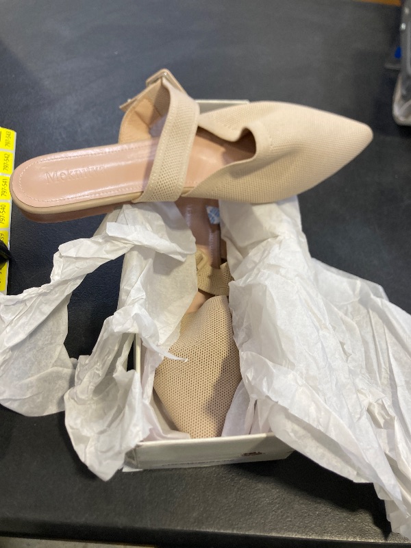 Photo 1 of Meknitva Pointed Toe Mules for Women Flats?Slip On Mules Backless?Mule Slides for Women Flats Sandals Beige Size 10