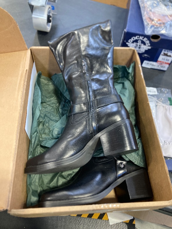 Photo 1 of ninewest Women's Genuine Leather Round Toe Handmade Side Zipper Low Chunky Heels Classic Knee High Boots(Black, US7.5)