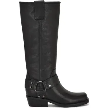 Photo 1 of ninewest Women's Genuine Leather Round Toe Handmade Side Zipper Low Chunky Heels Classic Knee High Boots(Black, US7.5)
