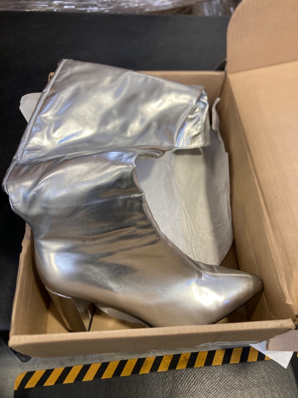 Photo 1 of YIYA Women's Metallic Silver Over the Knee High Boots Pointed Toe Chunky Mid Heel Thigh High Fashion Dress Zipper Long Boots size 42