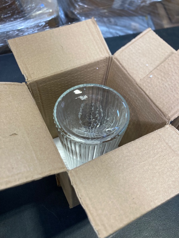Photo 1 of MARTAGE Clear Glass Vase for Flower, Flower Vase for Bouquet, Modern Glass Vases, Ribbed Vases for Living Room, Bedroom, Dining Table, Office, Wedding, Centerpieces, 8 Inches