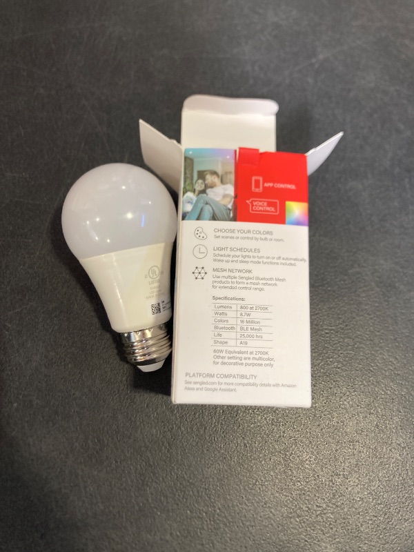 Photo 1 of Sengled Smart Light Bulbs, Color Changing Alexa/Bluetooth Mesh, Dimmable LED Bulb A19 E26 Multicolor, High CRI, High Brightness, 8.7W 800LM, 1Pack