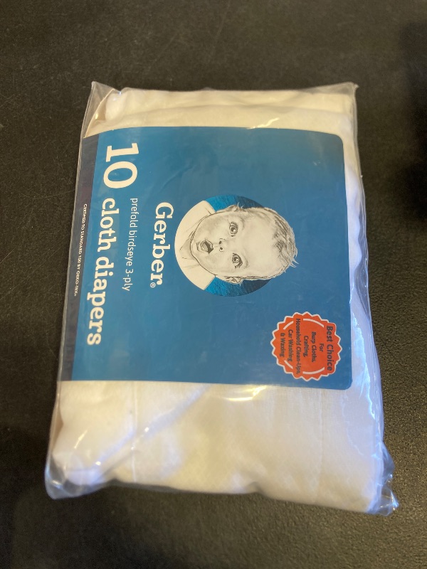 Photo 1 of Gerber Unisex Baby Boys Girls Birdseye Prefold Cloth Diapers Multipack White 3-Ply 10 Pack
