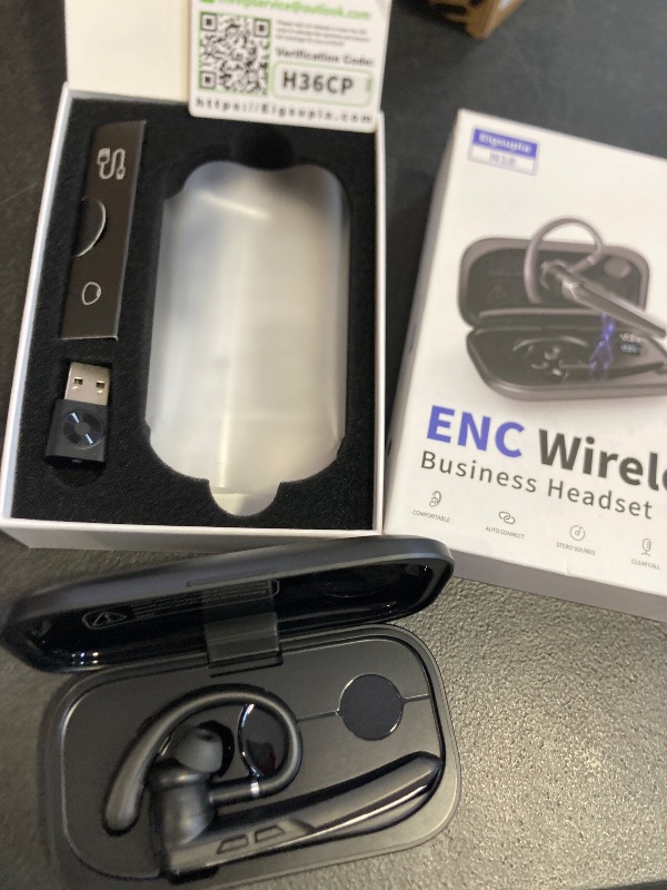 Photo 1 of Eigsupia Bluetooth Headset V5.4, Wireless Bluetooth Earpiece with USB Dongle and Charging Case, Hands Free Noise Canceling Headphones with Dual-Mic for Computer Cell Phones Trucker Home Office Work