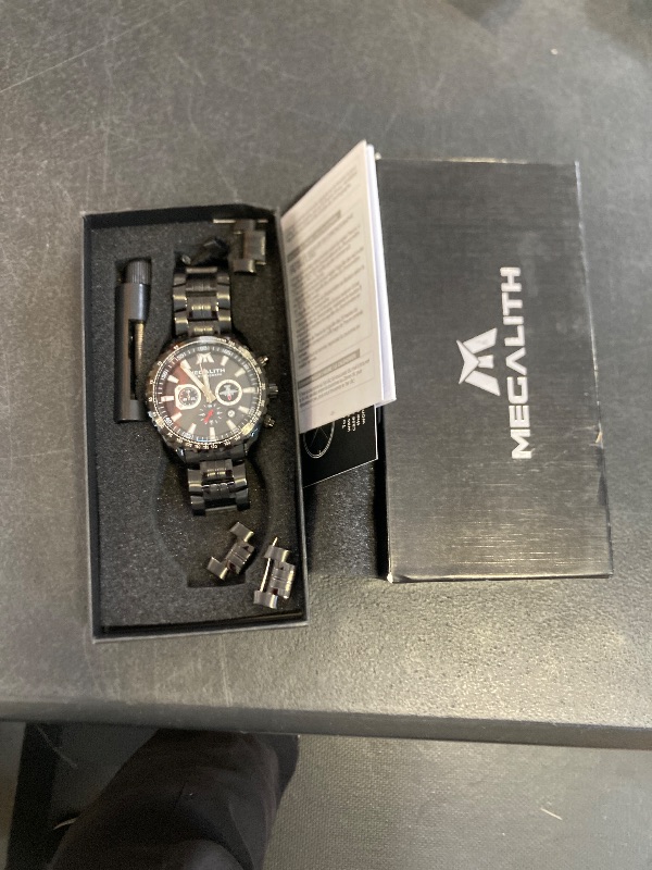 Photo 1 of MEGALITH Mens Chronograph Watches with Stainless Steel Waterproof Analog Quartz Fashion Business Black Watch for Men, Auto Date