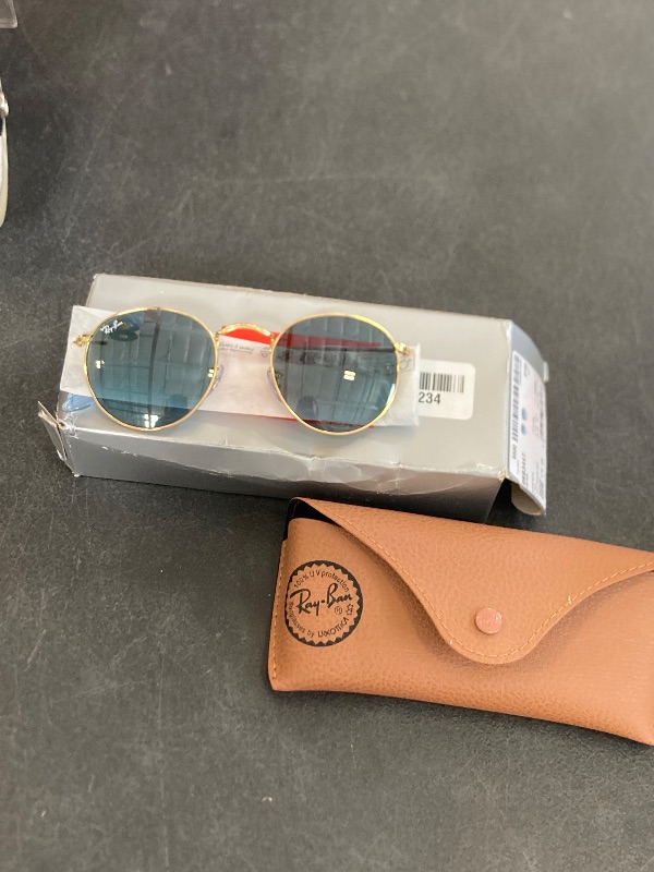 Photo 1 of Ray-Ban Rb3447 Round Metal Sunglasses, Gold/Blue Gradient Grey, 50 mm