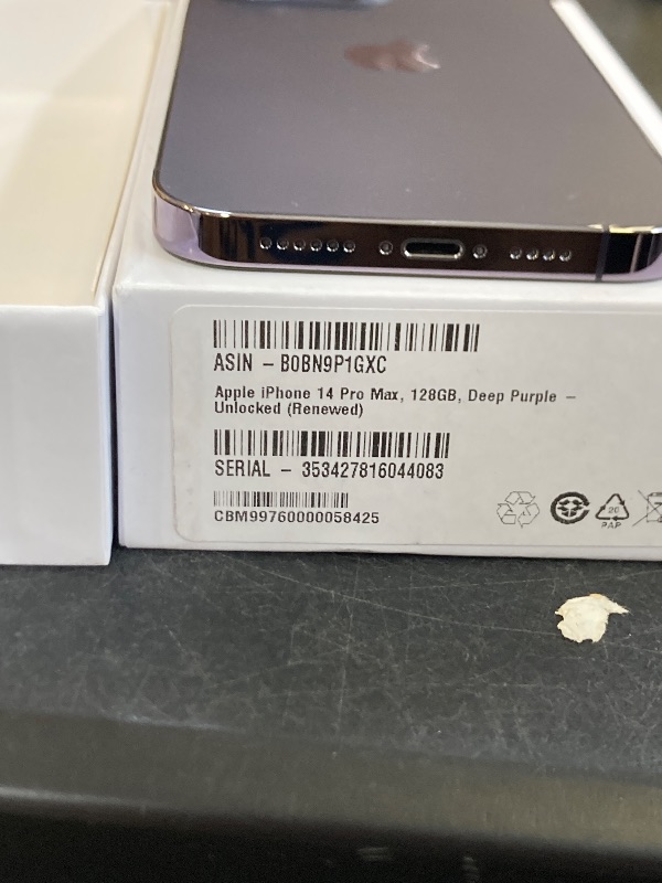 Photo 1 of Apple iPhone 14 Pro Max, 128GB, Deep Purple - Unlocked (Renewed)