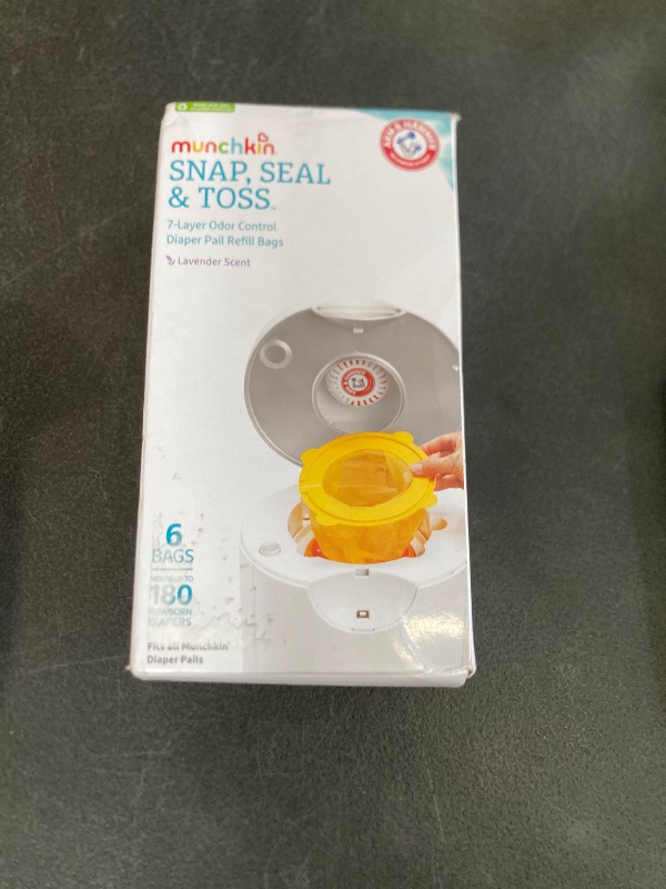 Photo 1 of Munchkin® Arm & Hammer Diaper Pail Snap, Seal & Toss™ Refill Bags, Holds up to 180 Newborn Diapers, 6 Pack sealed 