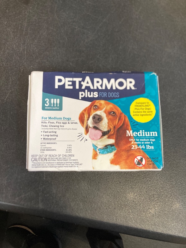 Photo 1 of PetArmor Plus Flea and Tick Prevention for Dogs, Medium Dog Flea and Tick Treatment, 3 Doses, Waterproof Topical, Fast Acting (23-44 lbs)