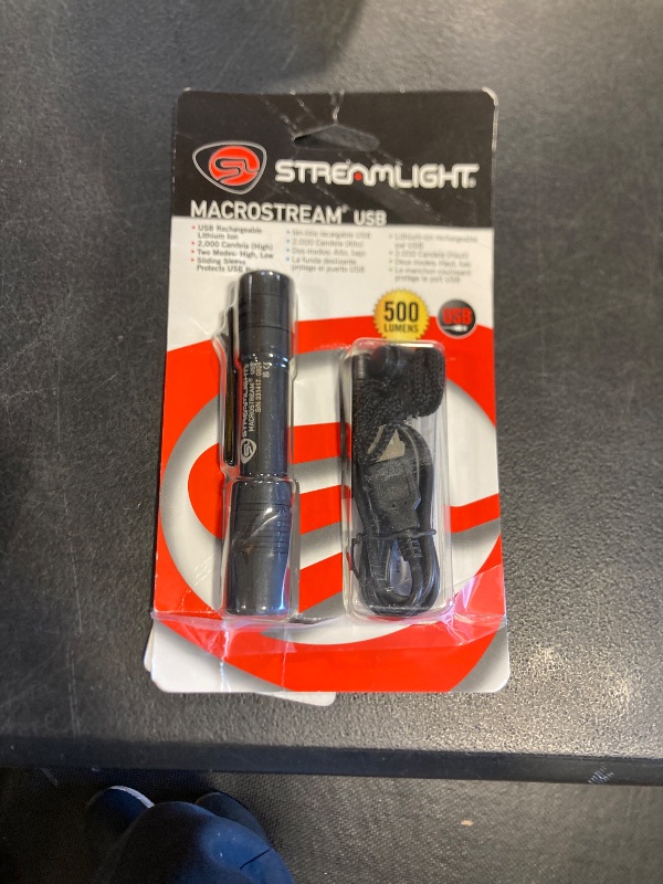 Photo 1 of Streamlight 66320 MacroStream USB 500-Lumen 2000 Candela Rechargeable EDC Compact LED Flashlight with USB Cable, Black