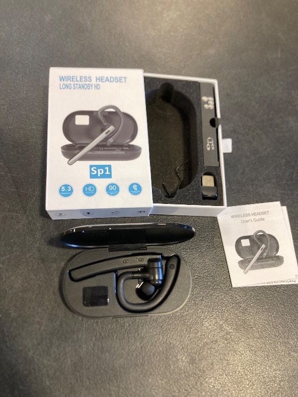 Photo 1 of TERUNSOUl Bluetooth Headset V5.3, Wireless Bluetooth Earpiece with 600mAh Charging Case, 110H Playtime, Hands Free Headset for Cell Phone and Computer with Built-in Microphone for Work Trucker Office