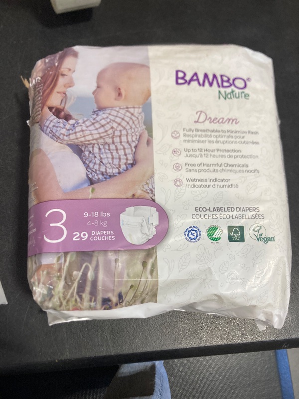 Photo 1 of Bambo Nature Hypoallergenic Baby Diapers, Eco-Labelled Sustainable Diapers, Enhanced Leakage Protection, Totally Chlorine-free, Skin Friendly, and Super Absorbent - Size 3 (29 Count)