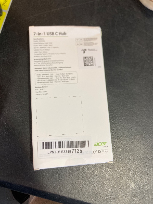 Photo 1 of Acer USB C Hub, 7 in 1 Multi-Port Adapter for Laptop, 4K, HDMI Splitter with 2 USB A 3.1 & Type-C to HDMI Data Port, PD 100W Charging, SD Card Reader for Computer, Desktop, Space Grey sealed