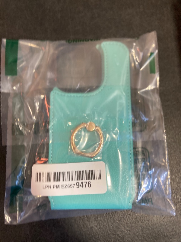 Photo 1 of Folosu Compatible with iPhone 14 Pro Case Wallet with Card Holder, 360°Rotation Finger Ring Holder Kickstand, RFID Blocking Leather Protective Double Buttons Shockproof Cover 6.1 Inch Green