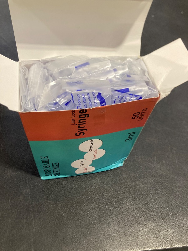 Photo 1 of 50 Pack 3ml/cc Disposable Luer Lock Lab Syringes with 18 Gauge 1.5 Inch Needle , Individually Sealed Packed