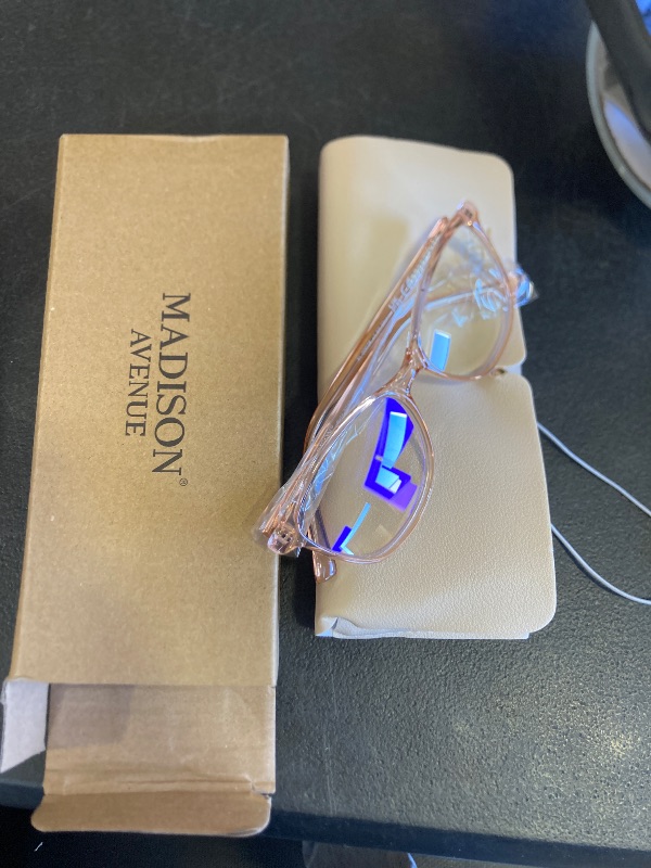Photo 1 of Madison Avenue Square Vintage TR90 Blue Light Blocking Reading Glasses for Women with Case, Anti Glare/Eyestrain Computer Readers Transparent Brown 1.5