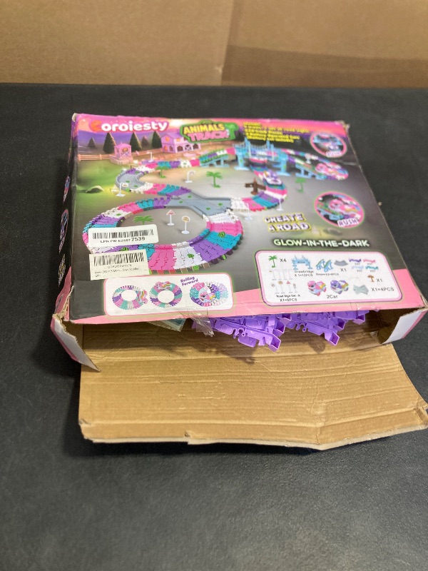 Photo 1 of 268 PCS Unicorn Race Tracks for Kids Toys, Glow in The Dark Magic Toy Set, 2 Unicorn Cars Track, Flexible DIY Track Set, Birthday Gift for Age 3-9 Boys Toddler Girls