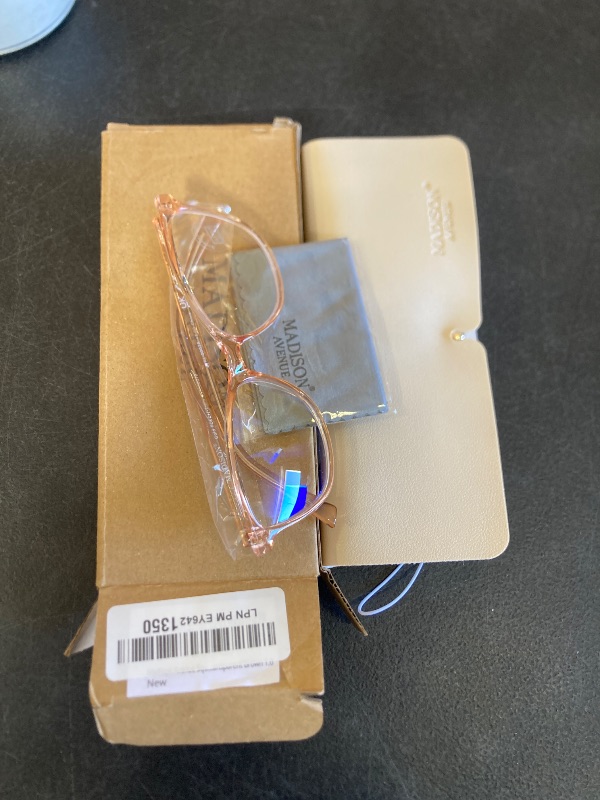 Photo 1 of Madison Avenue Square Vintage TR90 Blue Light Blocking Reading Glasses for Women with Case, Anti Glare/Eyestrain Computer Readers Transparent Brown 1.0